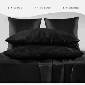 Black Satin Microfiber Sheet Set Size Full   Brand New